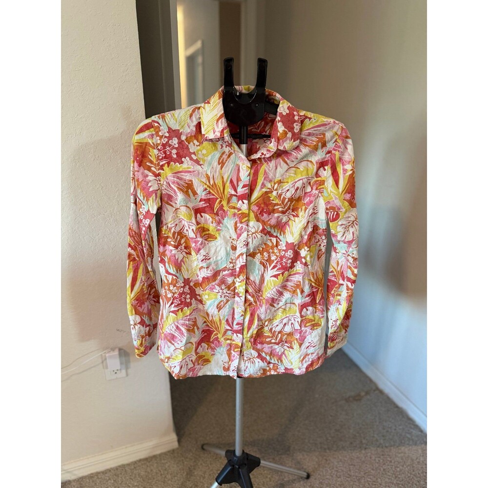 J. McLaughlin Tropical Vibrant Linen Floral Button Up Shirt Size Small